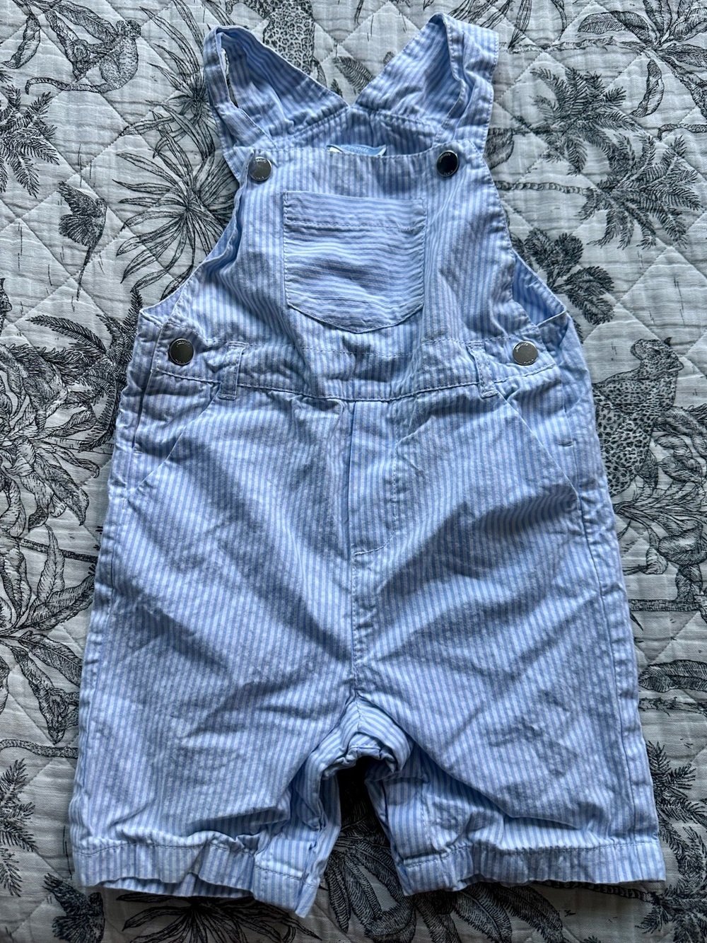 Striped Light Blue Kids Short Overalls